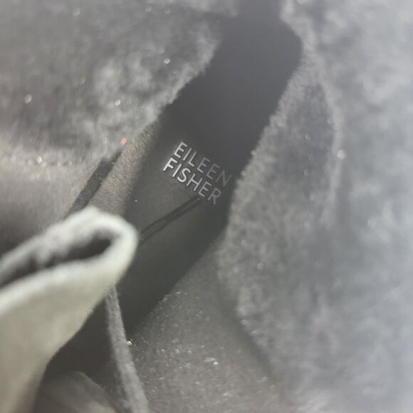 Eileen Fisher Kenille Genuine Shearling Trim Wedge Bootie Black Size 8 - Picture 10 of 11